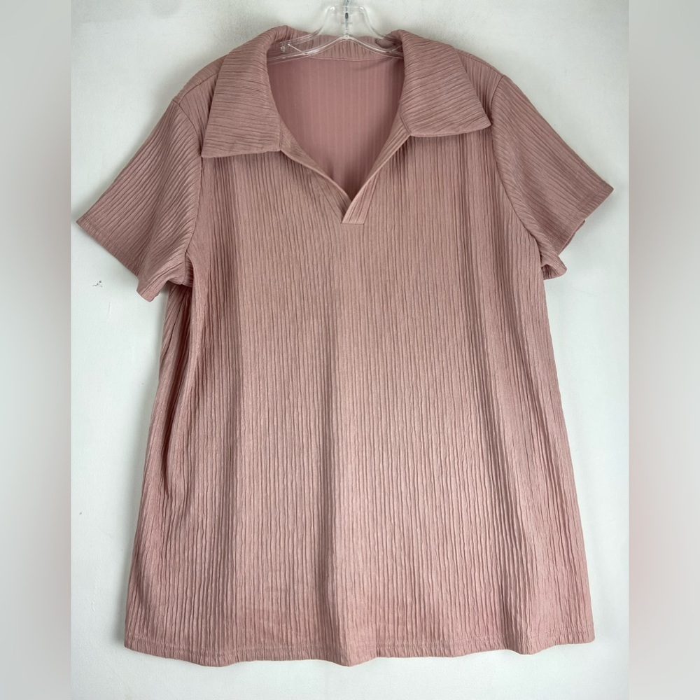Shein Curve Pink Collared Shirt Blouse Top Size 1XL (732)